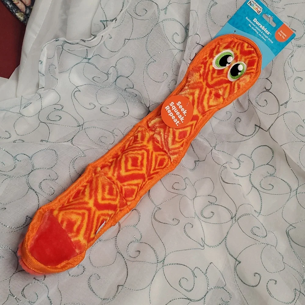 Dog Toy Orange Squeaky Snake‎